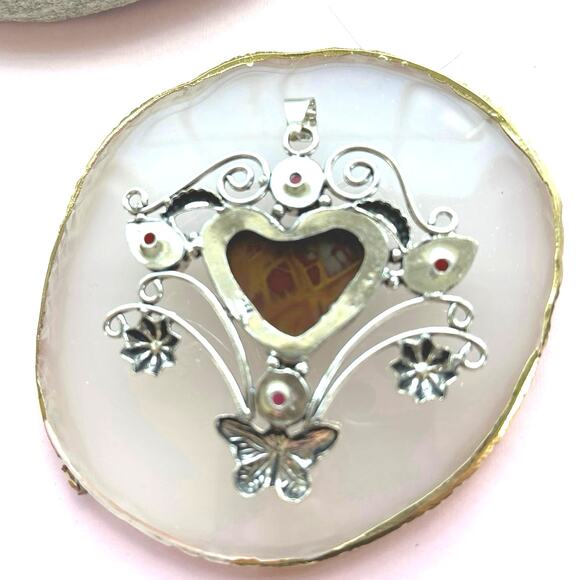 925 Sterling Norina Jasper & Carnelian Heart Pendant - Picture 5 of 6